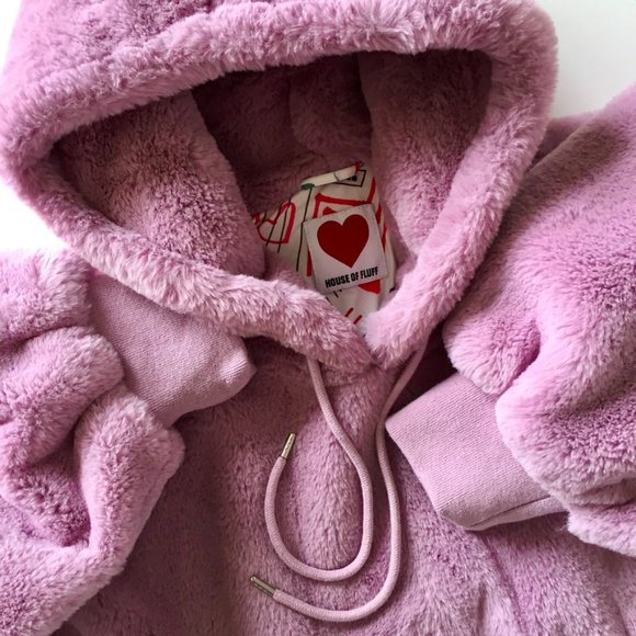 House of Fluff - Recycled Teddy Hoodie - Faux Fur Pullover - Lavender - Men's M - Picture 1 of 15